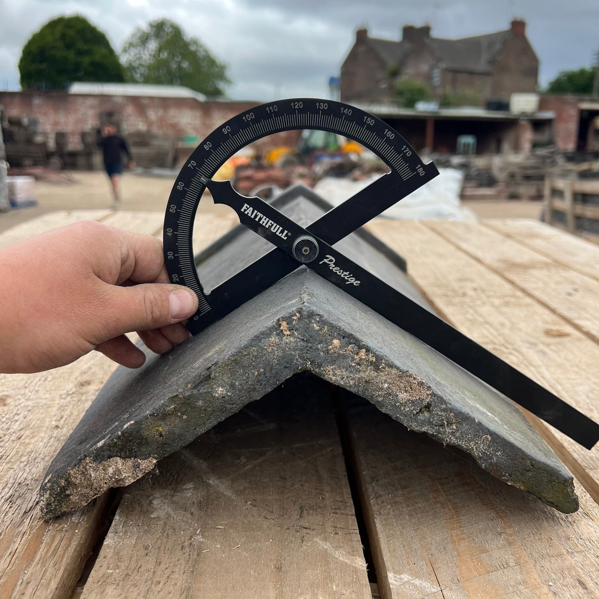 Reclaimed Staffordshire Blue 18" x 10" Triangle Clay Capped Ridge Tile - 115 Degree