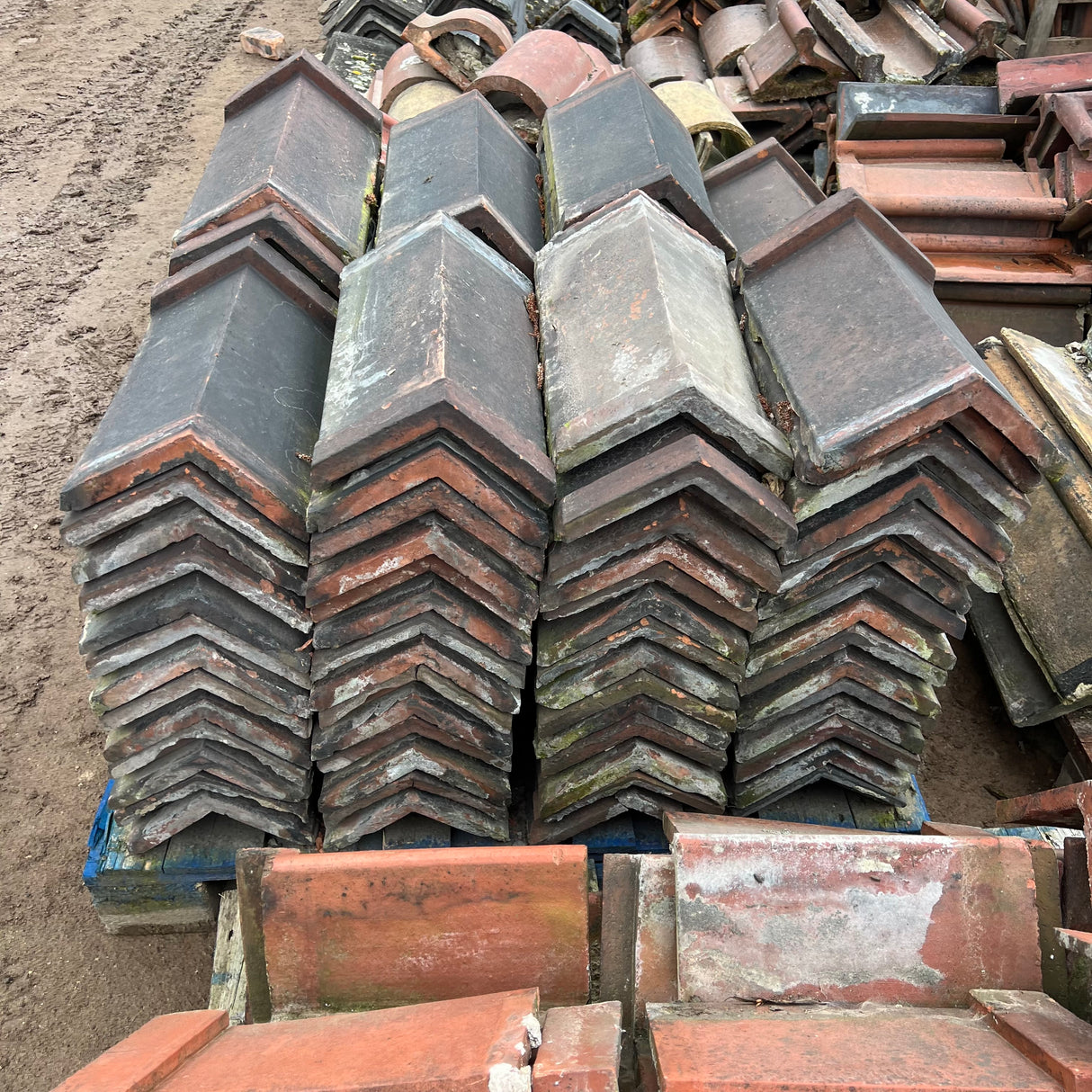 Reclaimed Weathered Red 18" Triangle Clay Roof Ridge Tile - 110 Degree