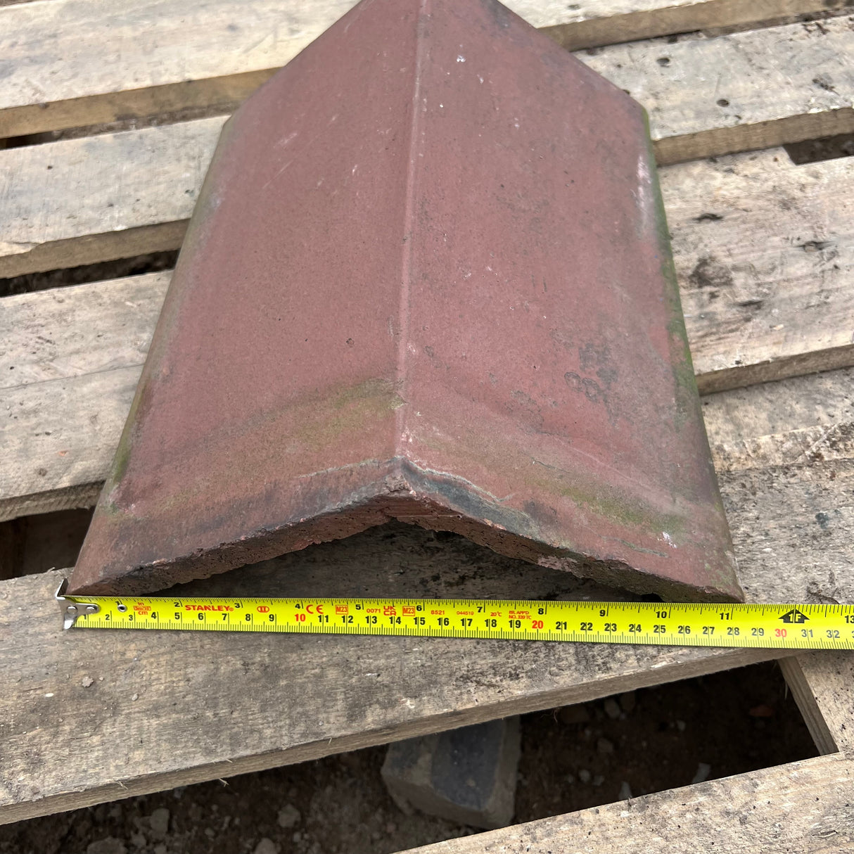 Reclaimed Red Triangle Roof Ridge Tile Cap End - 115 Degrees