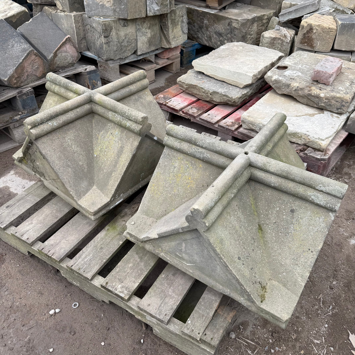 Reclaimed Stone Pillar Caps - Pair