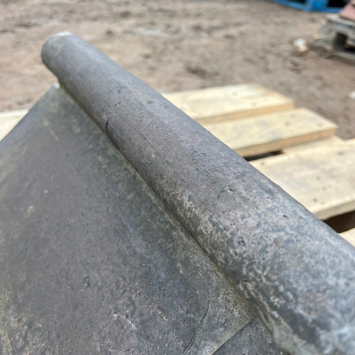 Reclaimed Staffordshire Blue Roll Top Capped Clay Roof Ridge Tile - 100 Degree