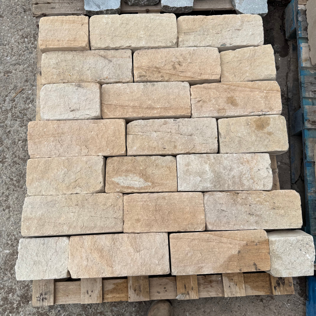 140mm Britannia Buff Tumbled Sandstone Building Stone - Per SQM