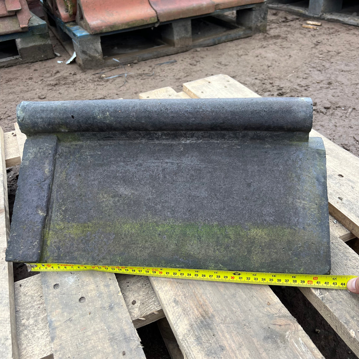 Reclaimed Staffordshire Blue Roll Top Capped Clay Roof Ridge Tile - 100 Degree