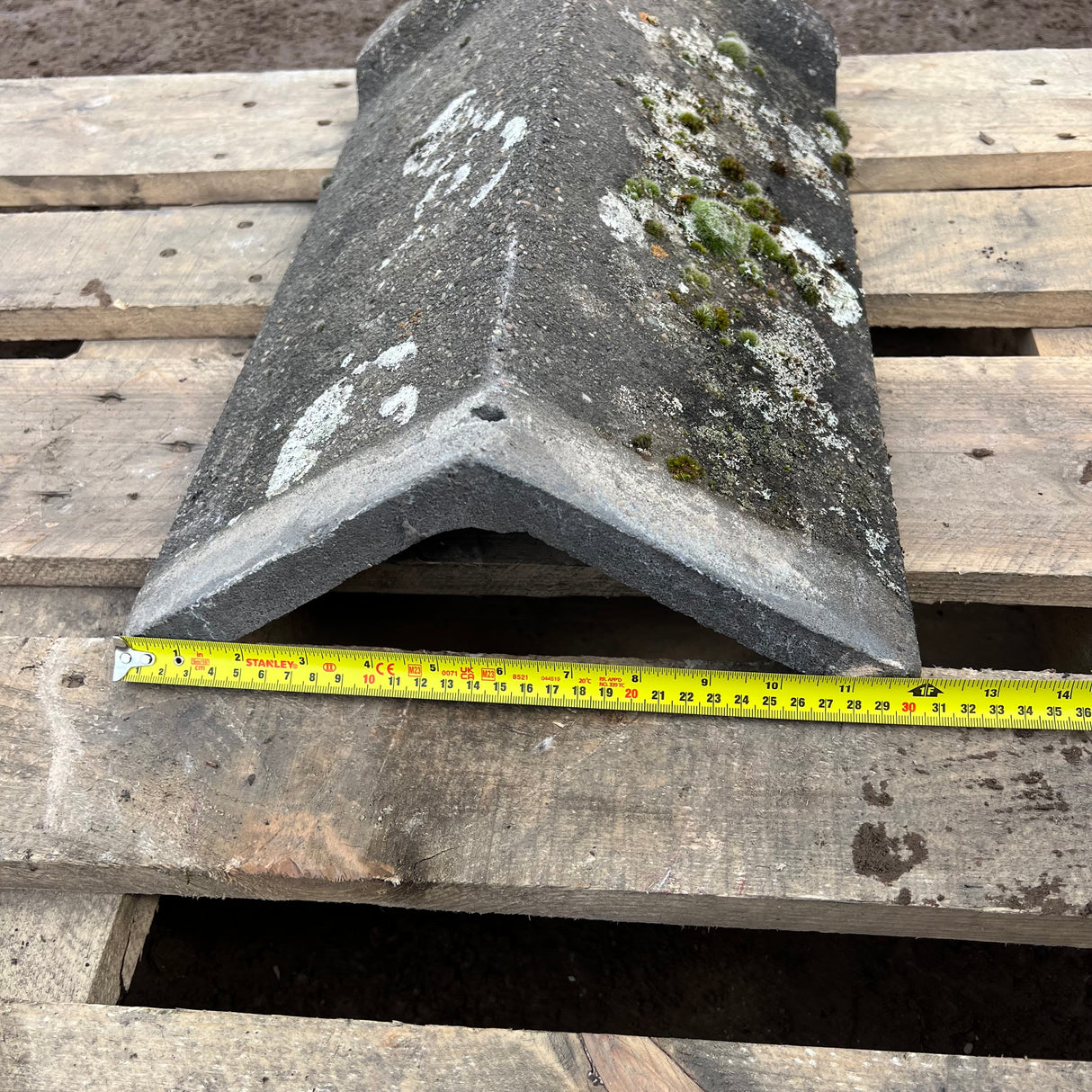 Reclaimed 18" Capped Concrete Grey Roof Ridge Tiles - 110 Degree