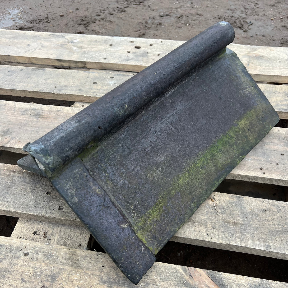Reclaimed Staffordshire Blue Roll Top Capped Clay Roof Ridge Tile - 100 Degree