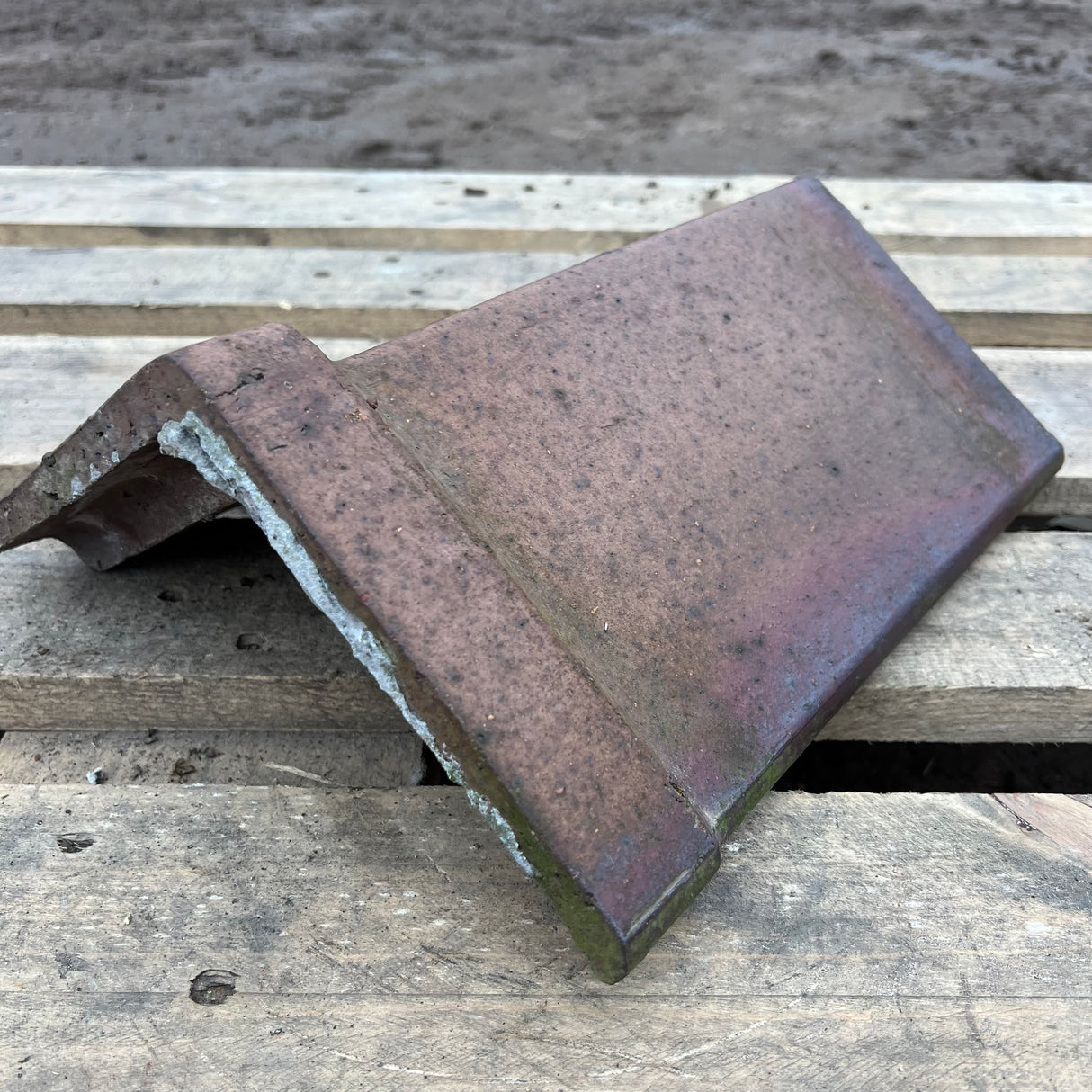 Reclaimed Brindle Blue Triangle Capped Clay Roof Ridge Tile - 110 Degree