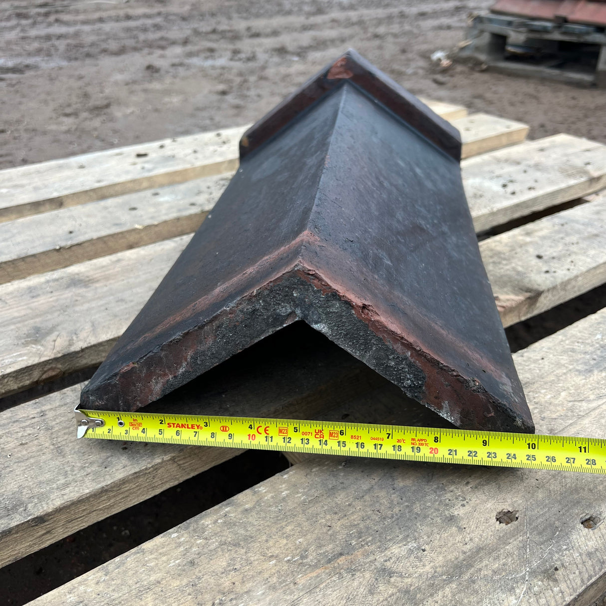 Reclaimed Weathered Red 18" Triangle Clay Roof Ridge Tile - 110 Degree