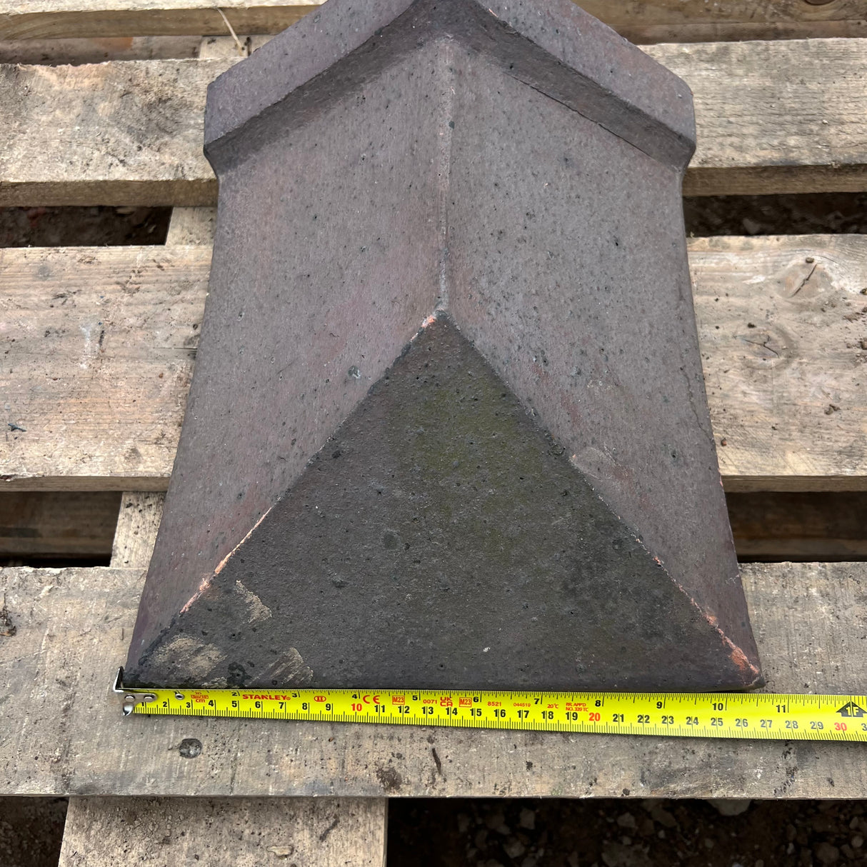 Reclaimed Staffordshire Blue Triangle Roof Ridge Tile Cap End - 105 Degree