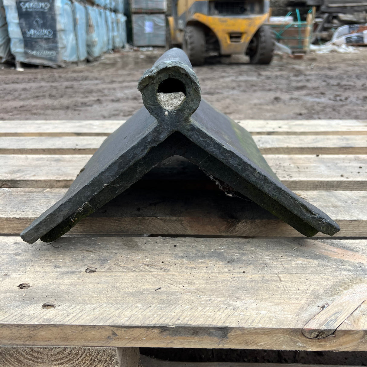 Reclaimed Staffordshire Blue Roll Top Capped Clay Roof Ridge Tile - 100 Degree