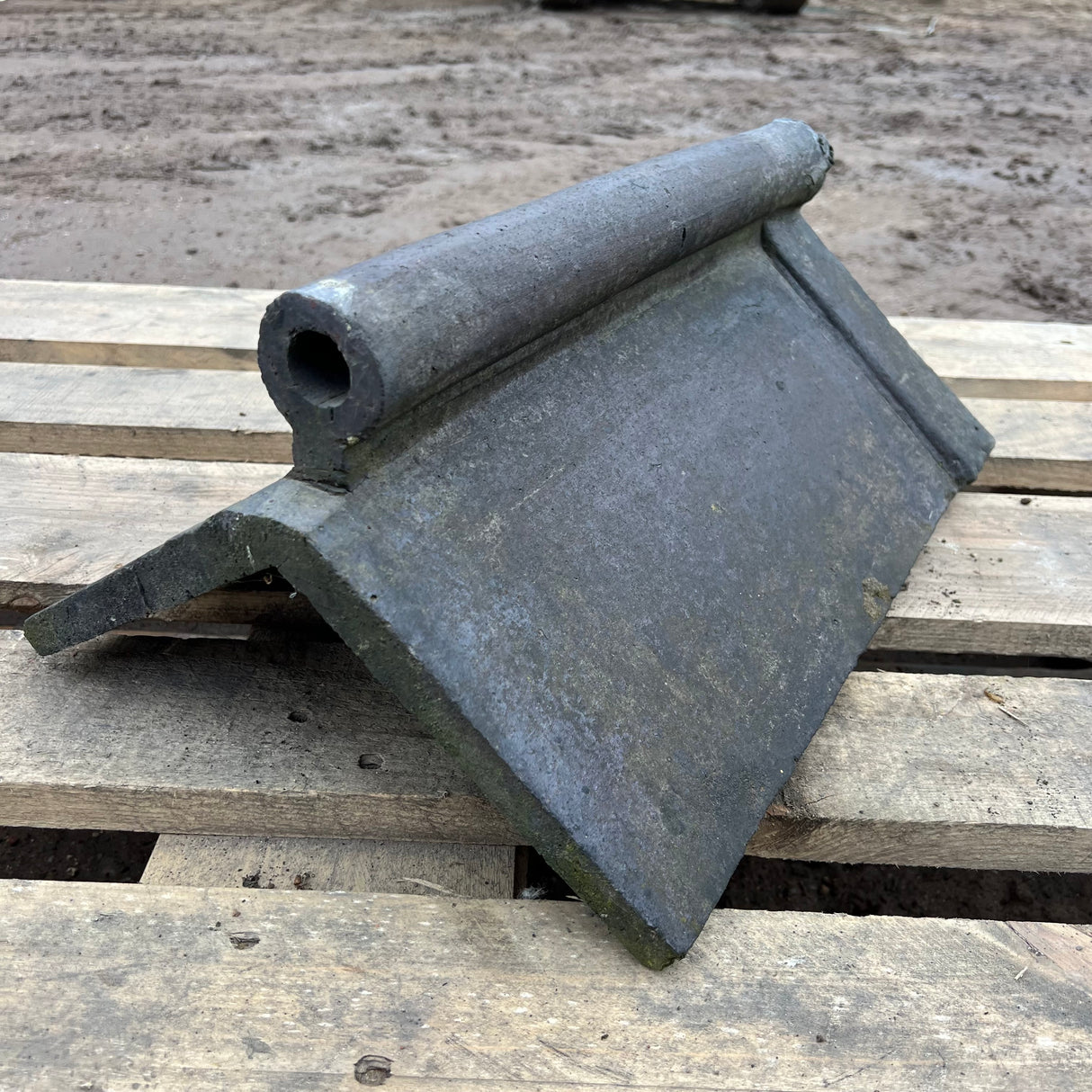 Reclaimed Staffordshire Blue Roll Top Capped Clay Roof Ridge Tile - 100 Degree