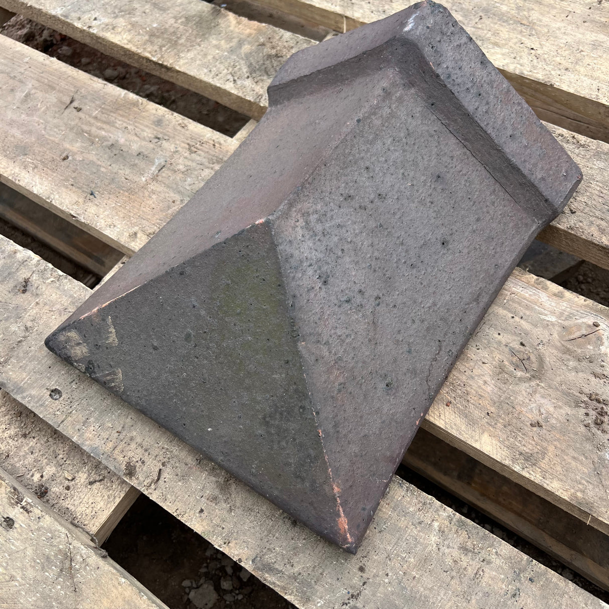 Reclaimed Staffordshire Blue Triangle Roof Ridge Tile Cap End - 105 Degree