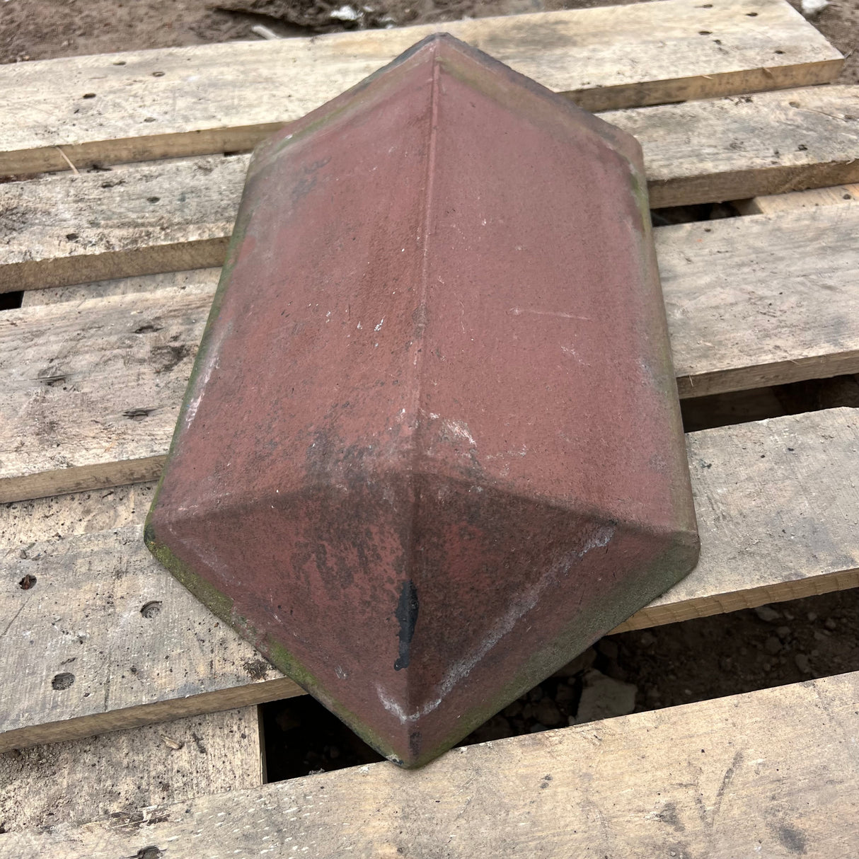 Reclaimed Red Triangle Roof Ridge Tile Cap End - 115 Degrees