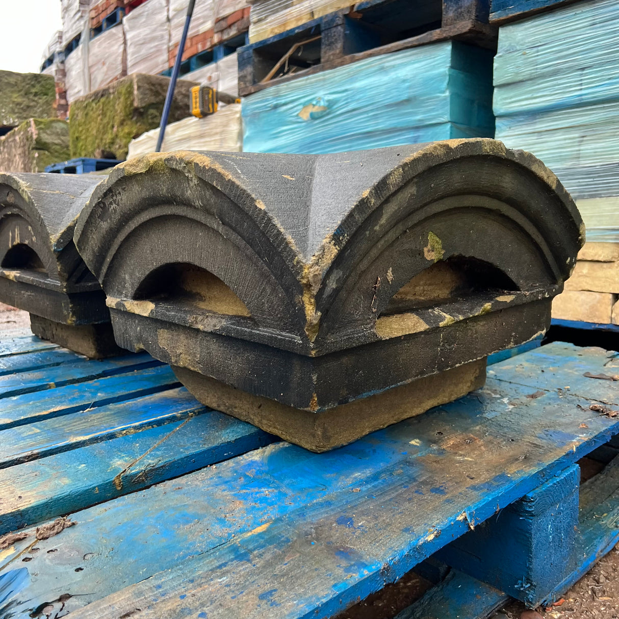 Reclaimed Stone Pier Cap Pair