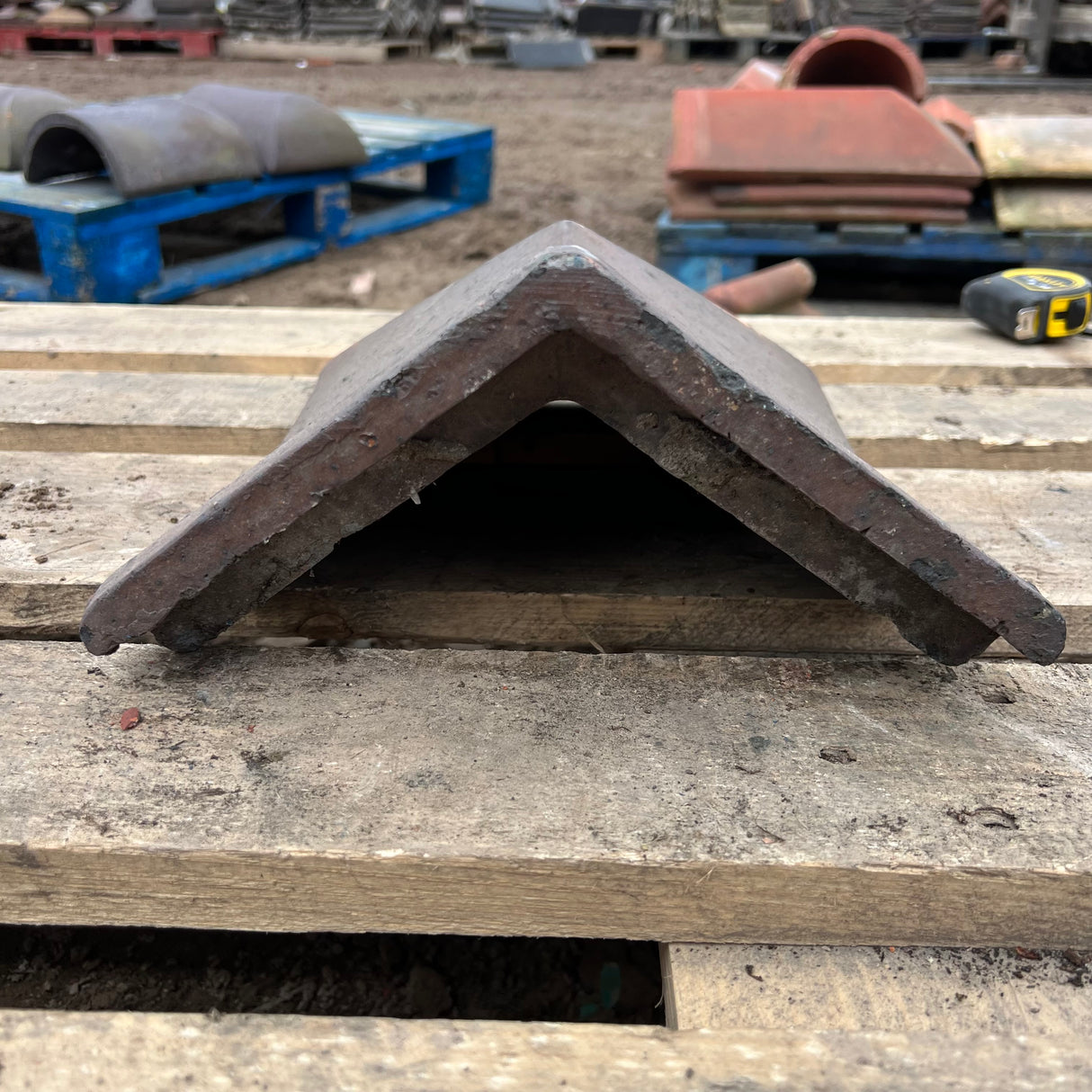 Reclaimed Staffordshire Blue Triangle Roof Ridge Tile Cap End - 105 Degree