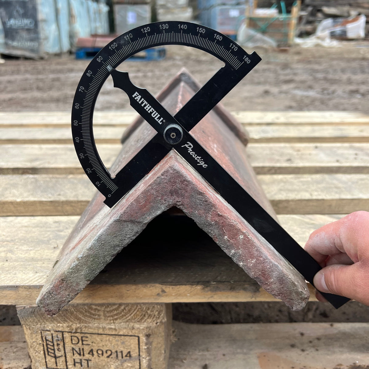 Reclaimed Weathered Red Angled Capped Clay Roof Ridge Tile - 90 Degree