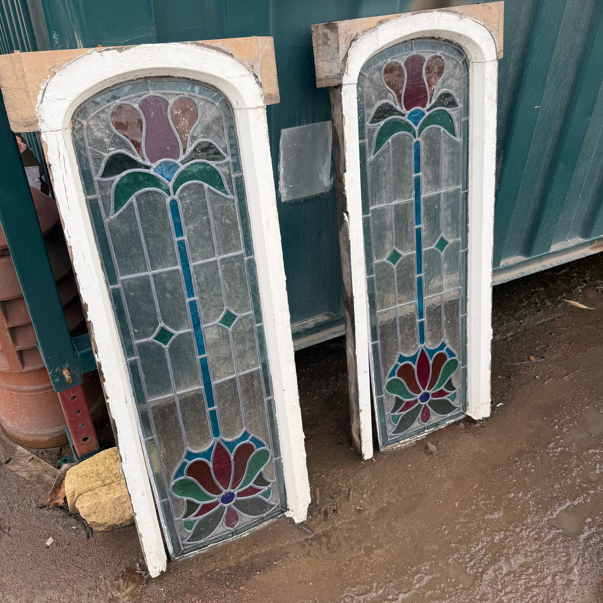 Reclaimed Stain Glass Windows - Pair