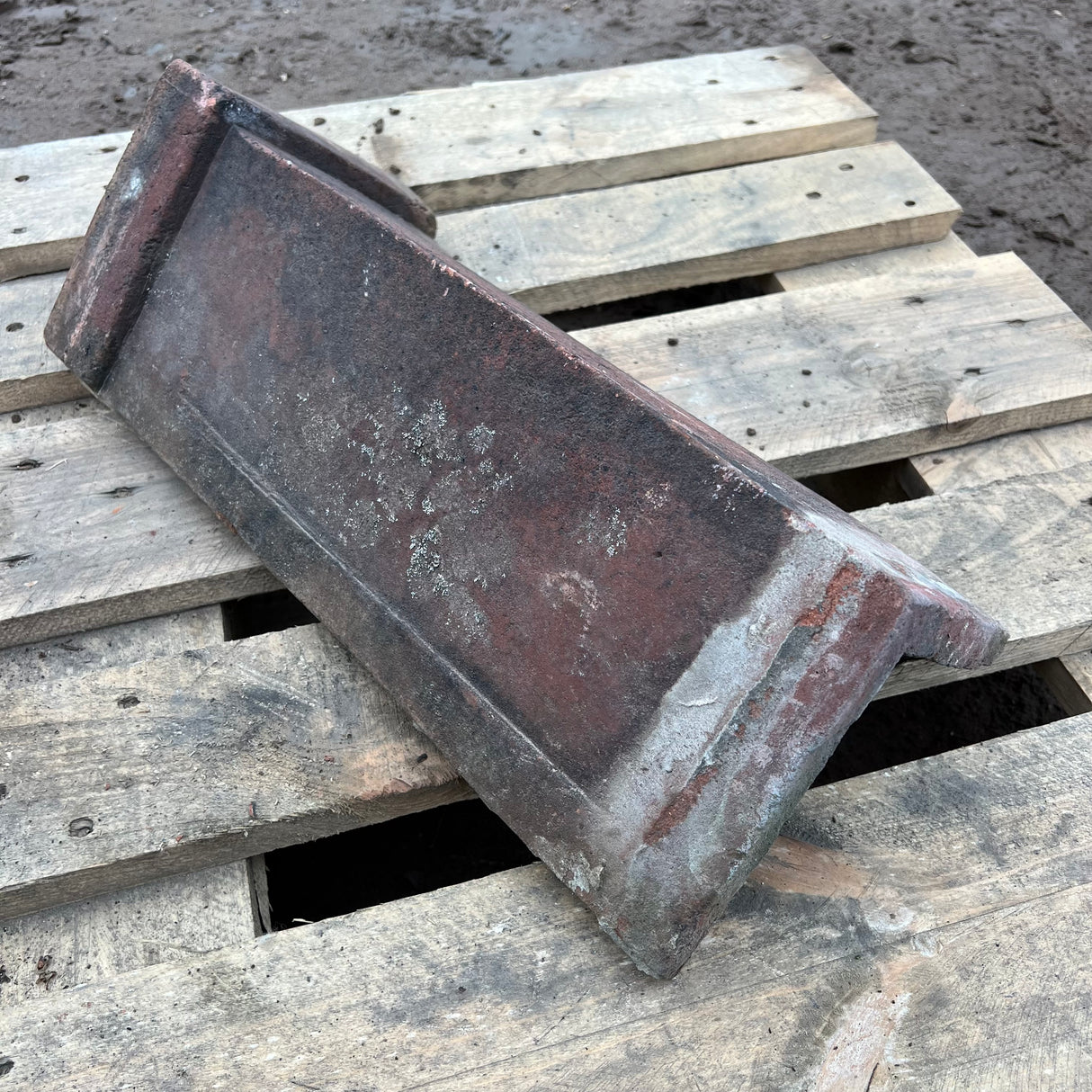 Reclaimed Weathered Red Angled Capped Clay Roof Ridge Tile - 90 Degree