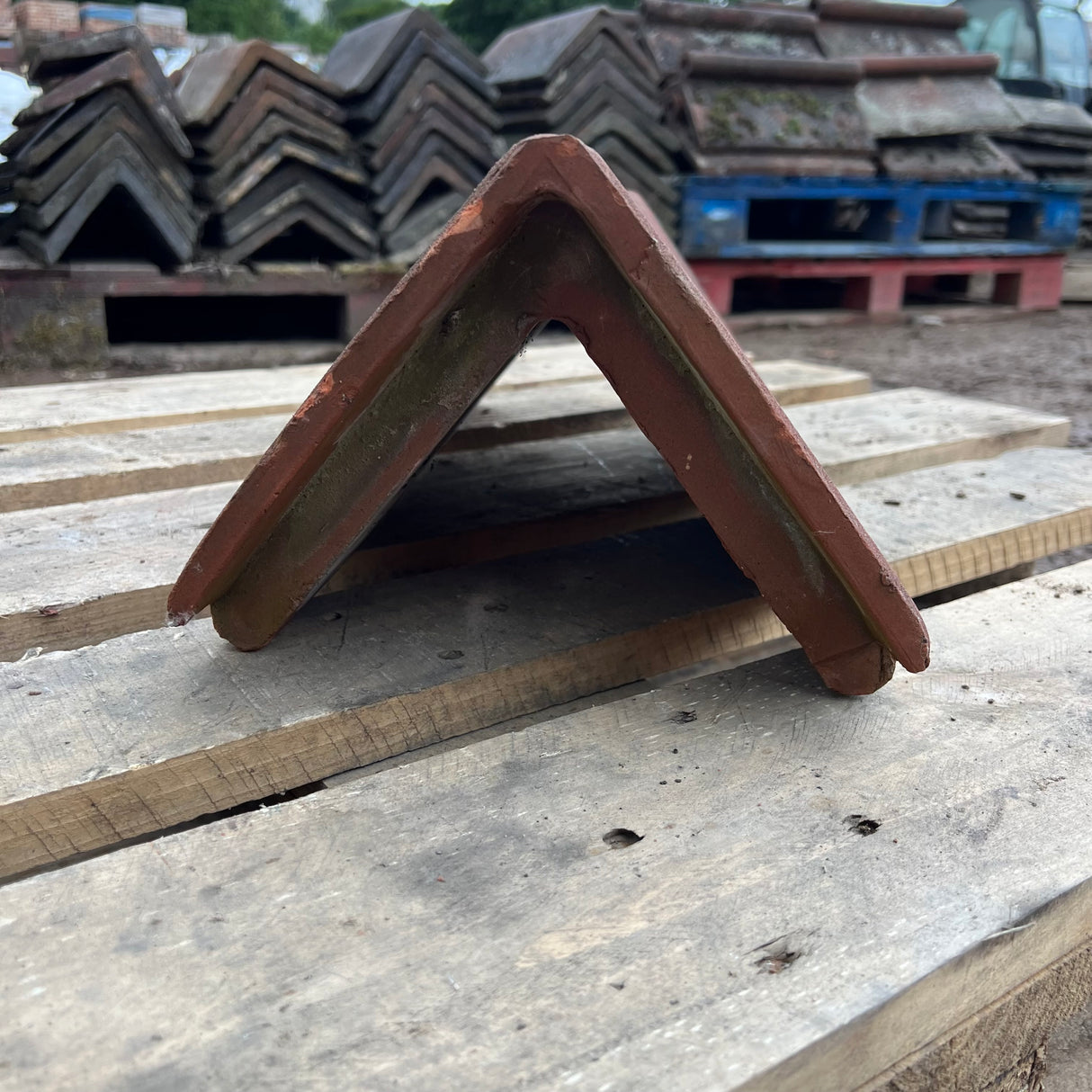 Reclaimed Terracotta Red Triangle Capped Roof Ridge Tile - 85 Degree