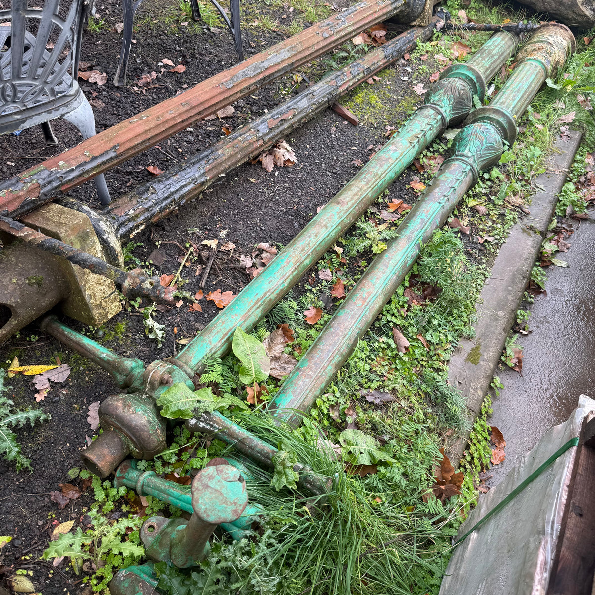 Reclaimed Green Cast Iron Lamp Post - Pair