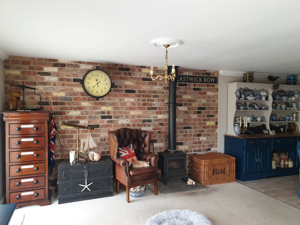 Reclaimed Brick Slip Feature Wall In Man Cave