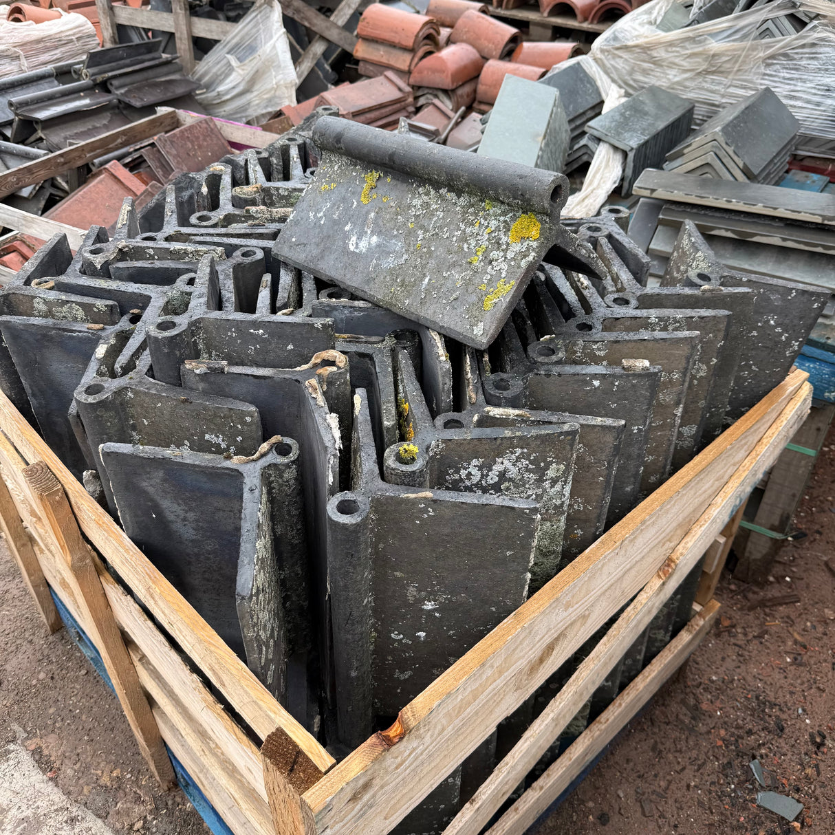 Reclaimed Weathered Blue Roll Top Clay Roof Ridge Tiles - 110 Degree