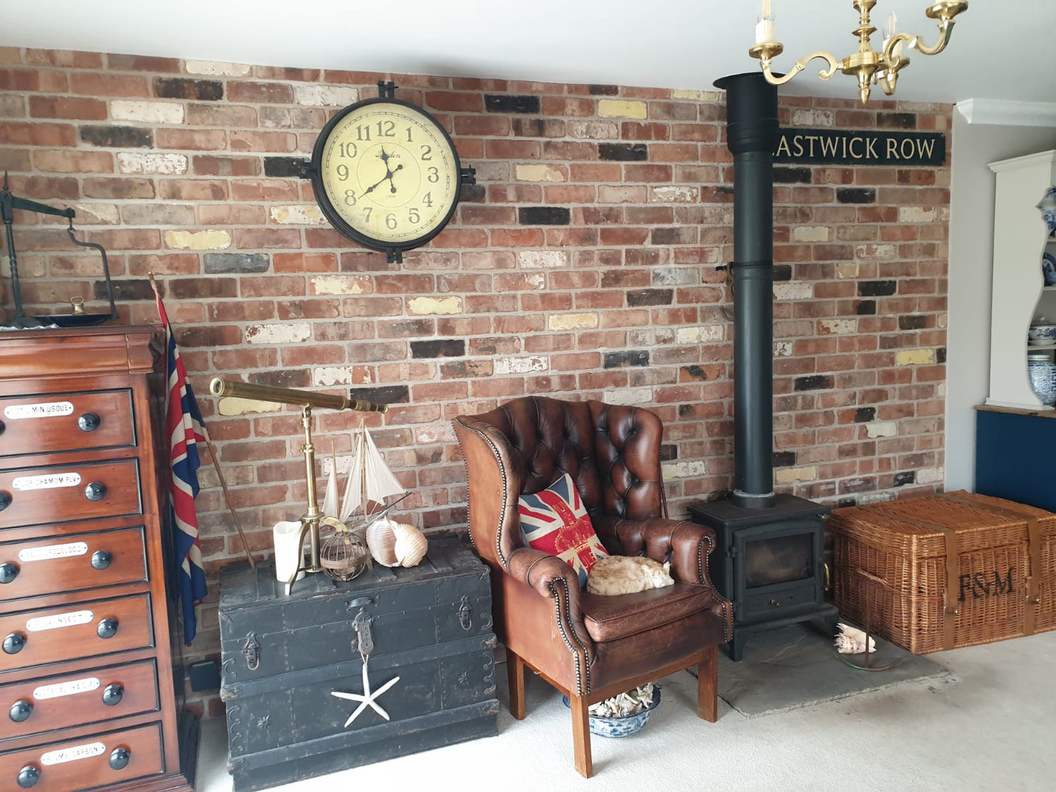 Reclaimed Brick Slip Feature Wall In Man Cave