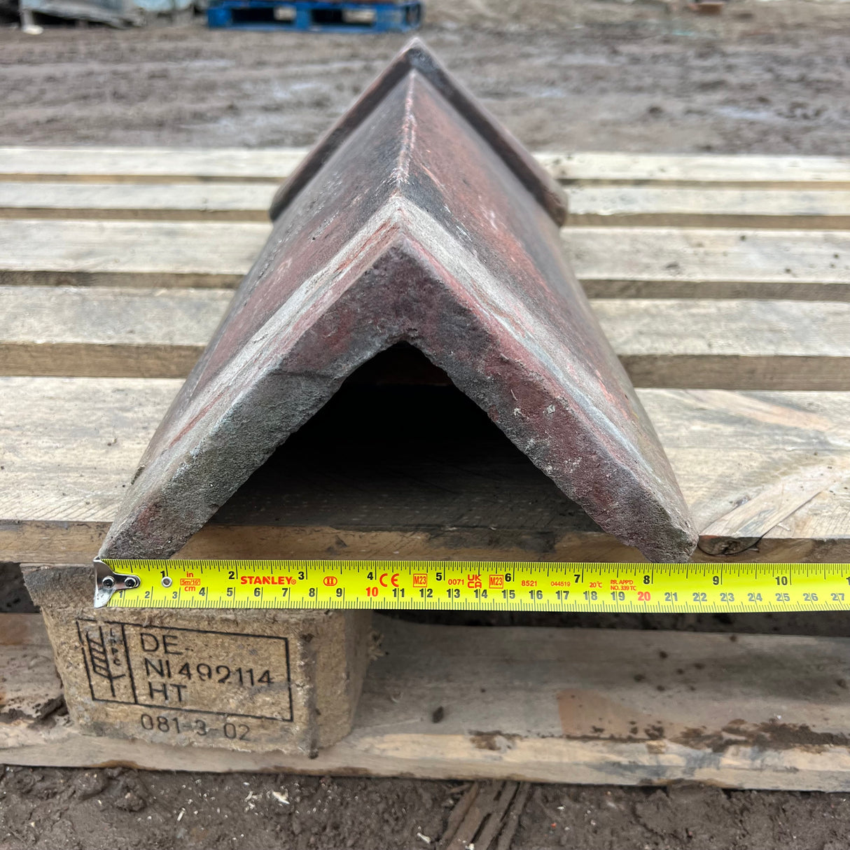 Reclaimed Weathered Red Angled Capped Clay Roof Ridge Tile - 90 Degree