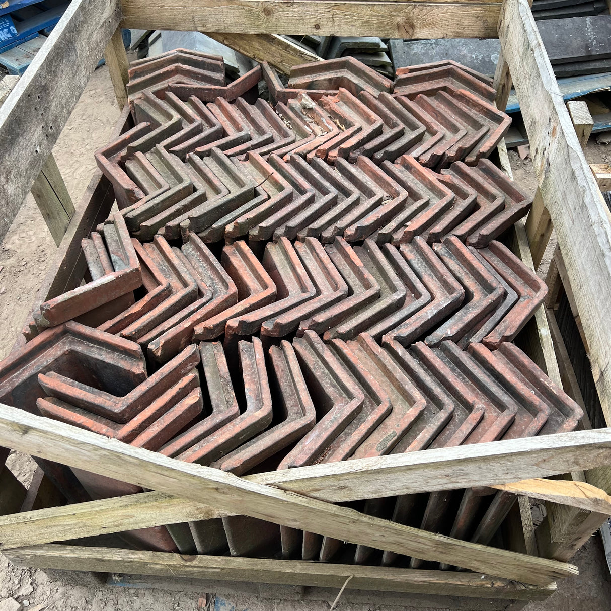 Reclaimed 18" Terracotta Red Triangle Capped Clay Roof Ridge Tile - 110 Degree