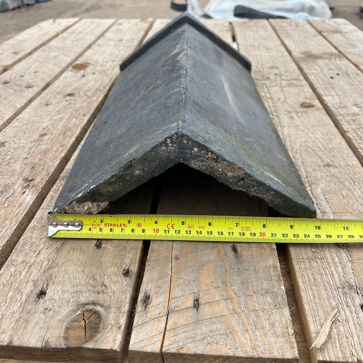 Reclaimed Staffordshire Blue 18" x 10" Triangle Clay Capped Ridge Tile - 115 Degree
