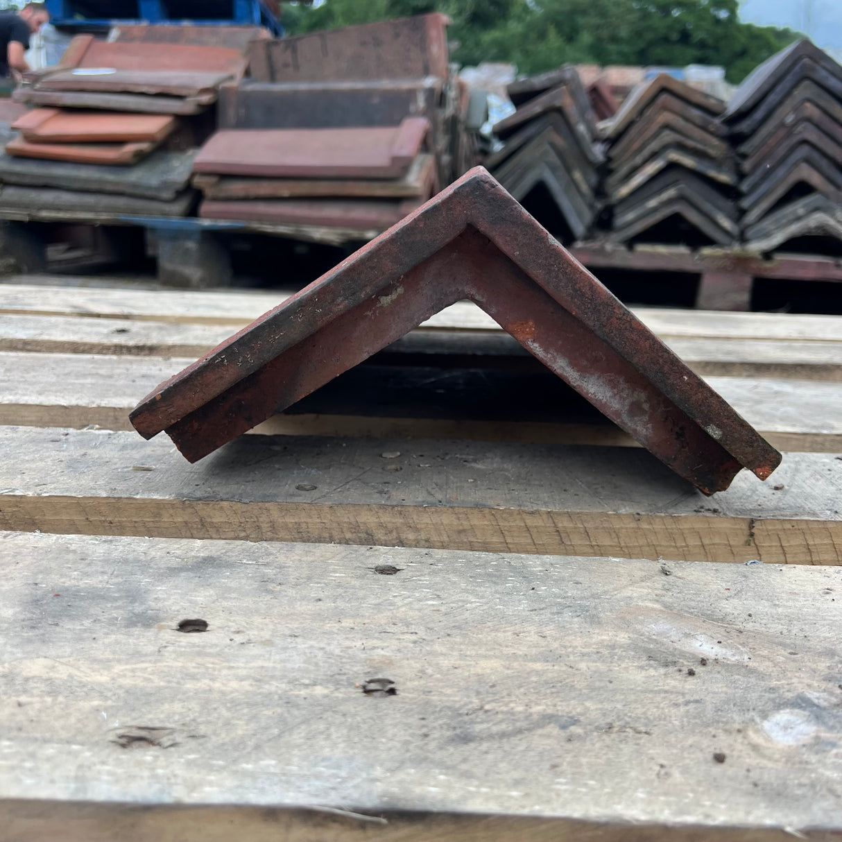 Reclaimed Red Clay Triangle Capped Roof Ridge Tile - 105 Degree