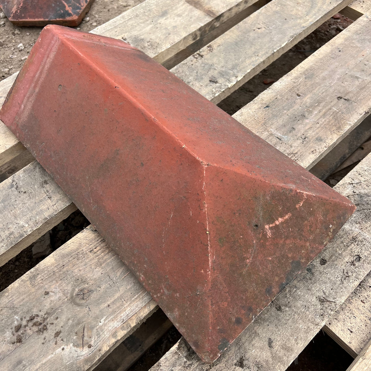 Reclaimed Red Triangle Roof Ridge Tile Cap End - 105 Degree