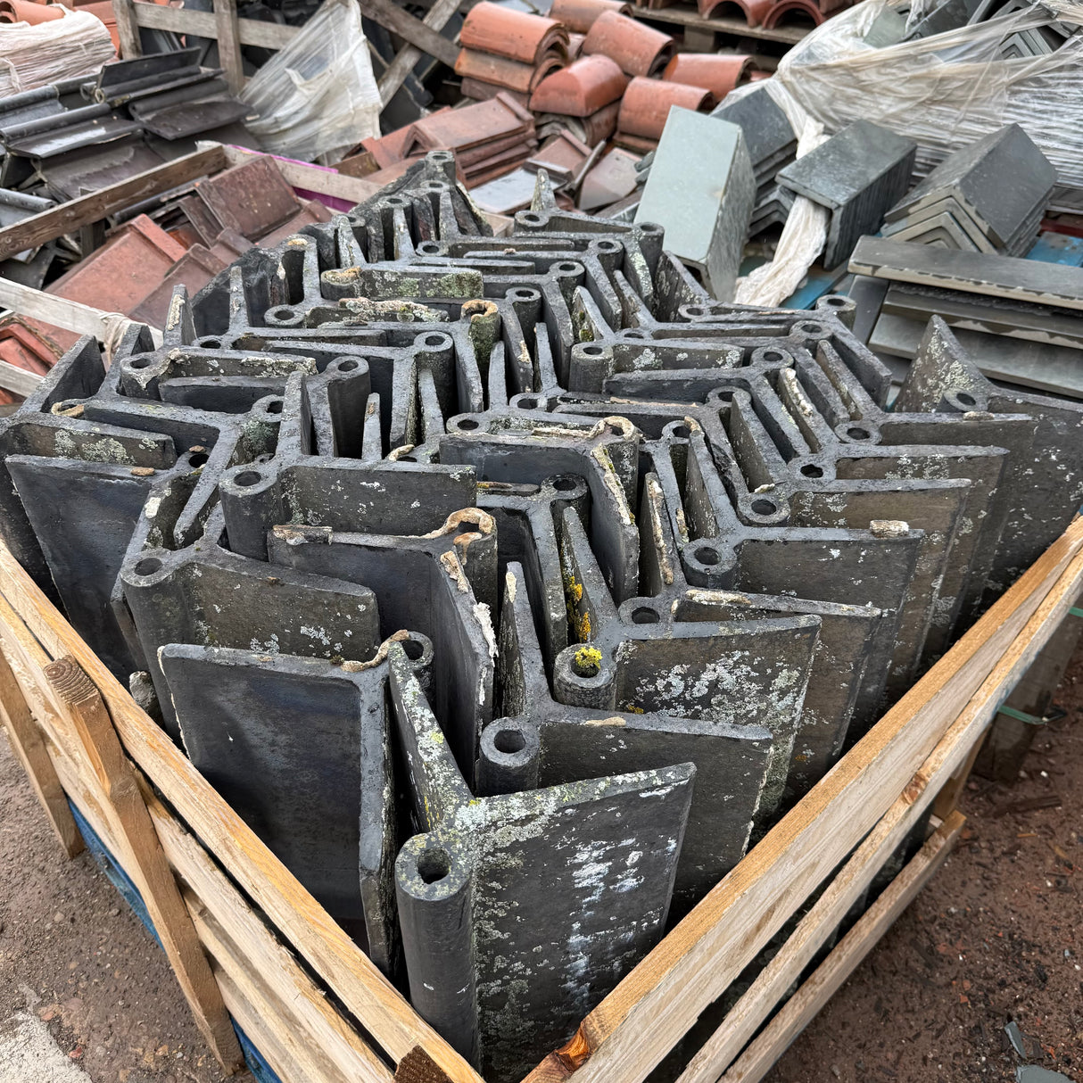 Reclaimed Weathered Blue Roll Top Clay Roof Ridge Tiles - 110 Degree