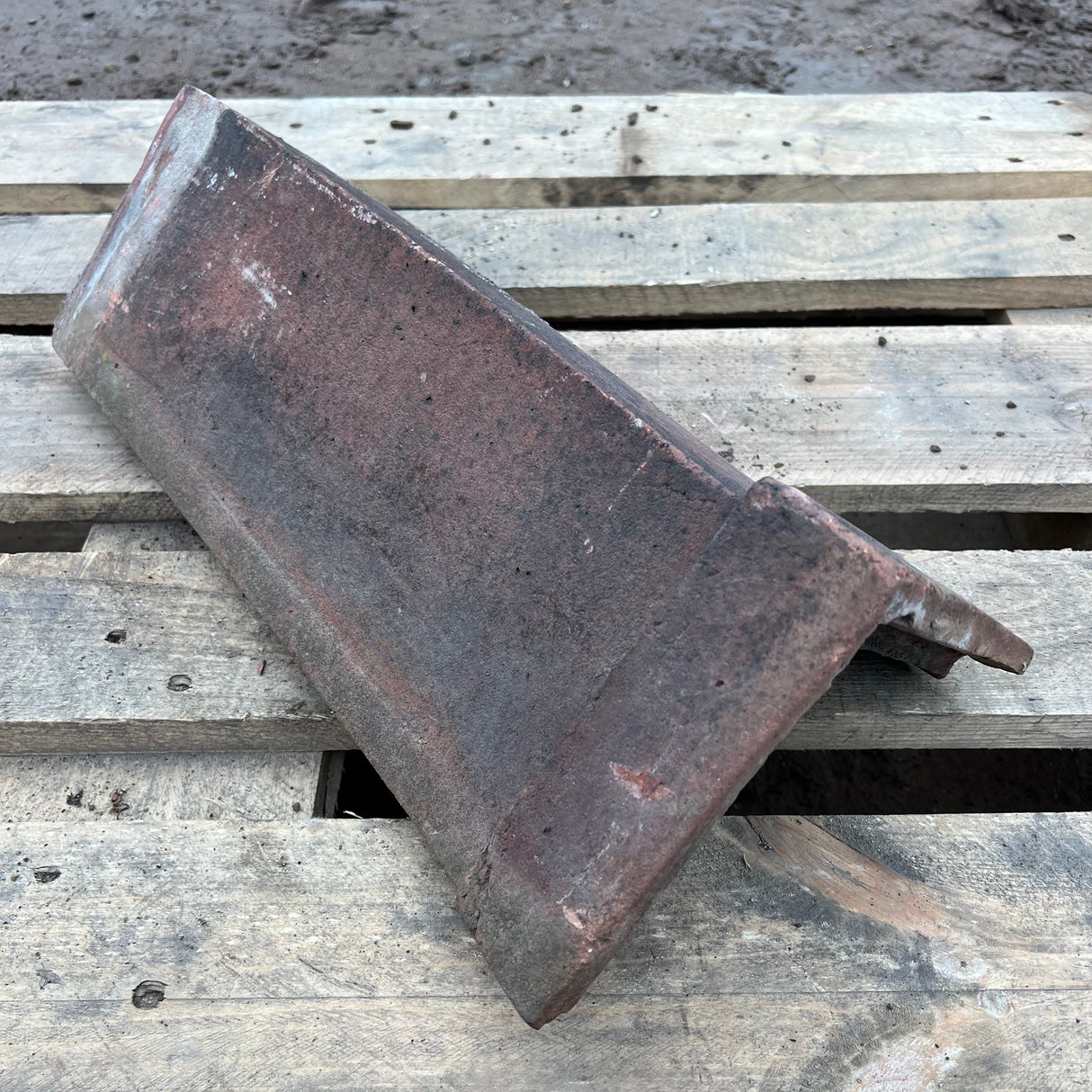 Reclaimed Weathered Red Angled Capped Clay Roof Ridge Tile - 90 Degree