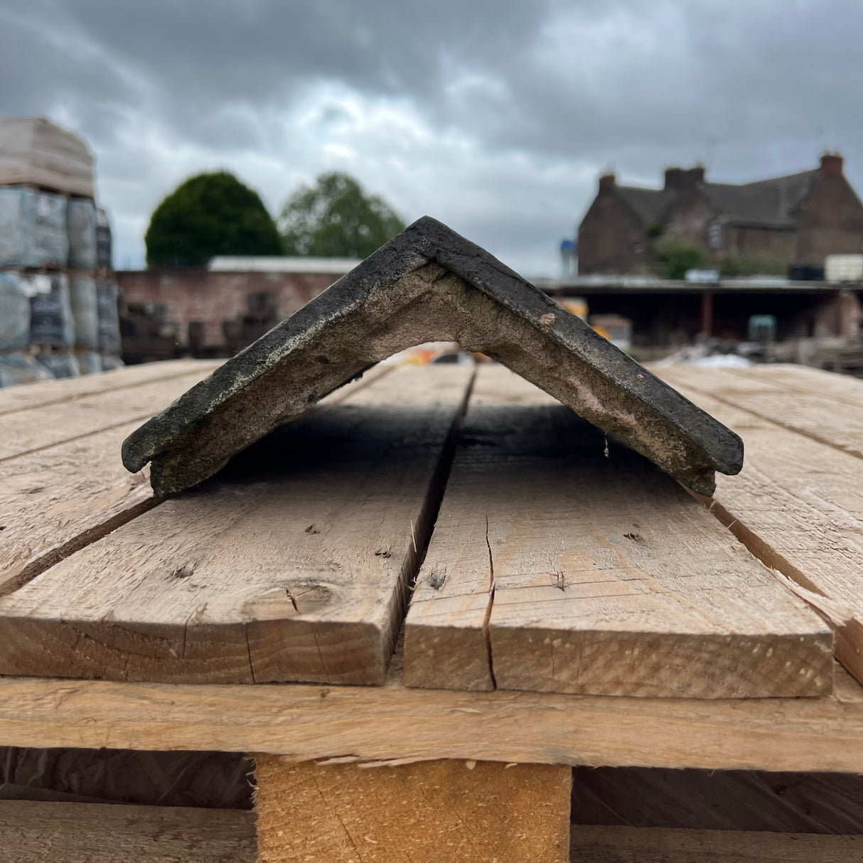 Reclaimed Staffordshire Blue 18" x 10" Triangle Clay Capped Ridge Tile - 115 Degree