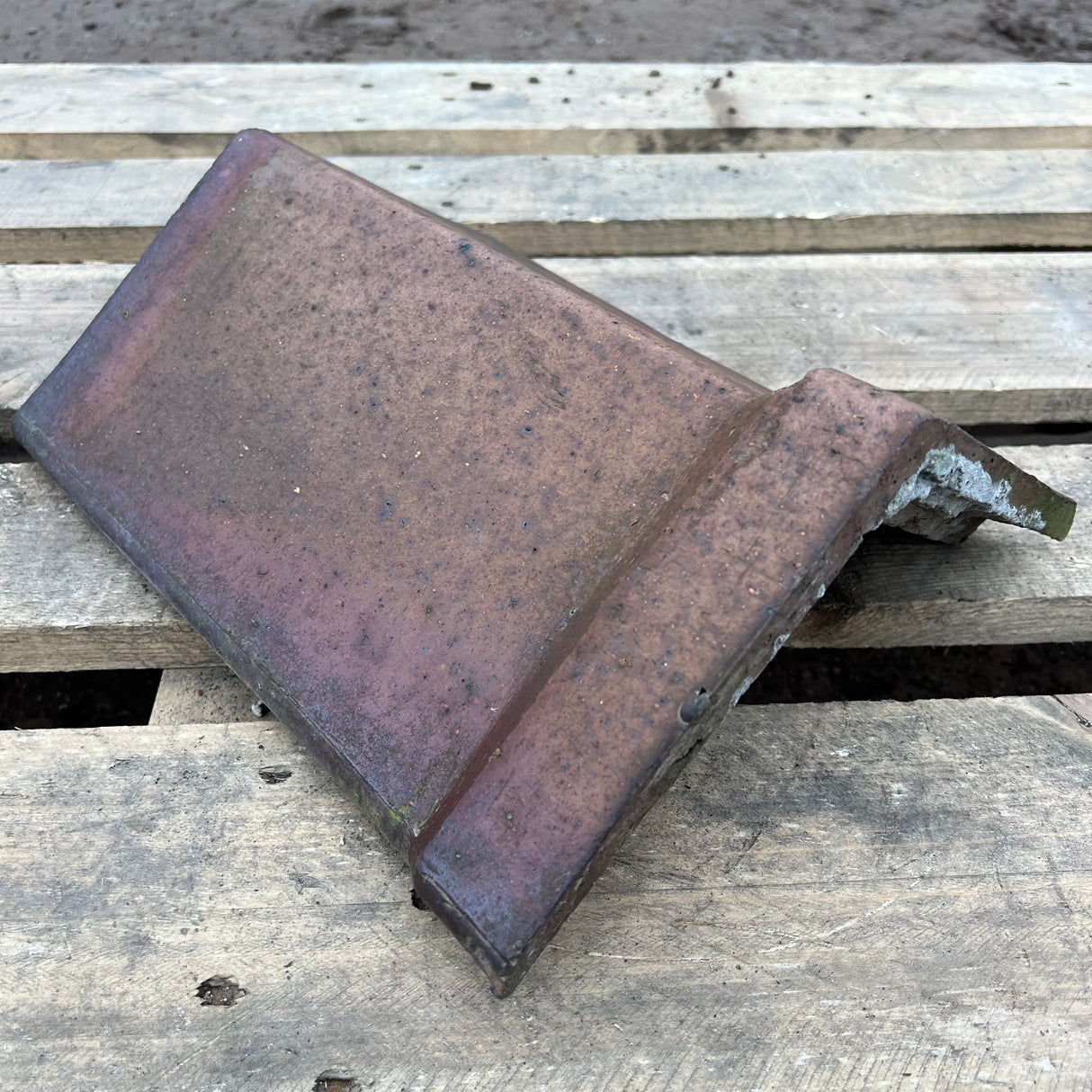 Reclaimed Brindle Blue Triangle Capped Clay Roof Ridge Tile - 110 Degree