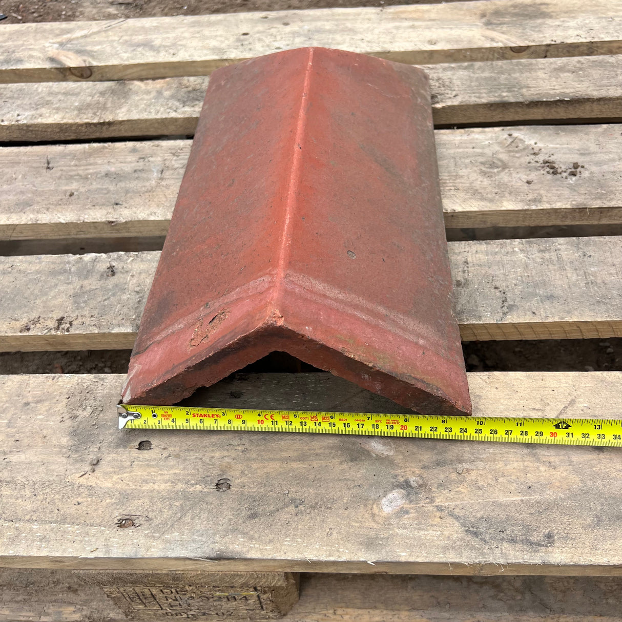 Reclaimed Red Triangle Roof Ridge Tile Cap End - 105 Degree