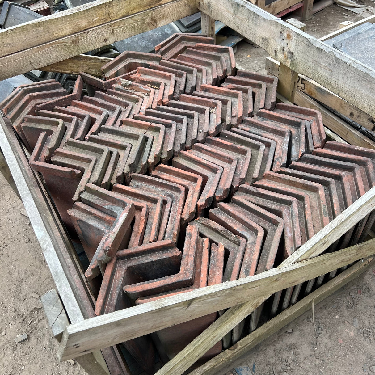 Reclaimed 18" Terracotta Red Triangle Capped Clay Roof Ridge Tile - 110 Degree