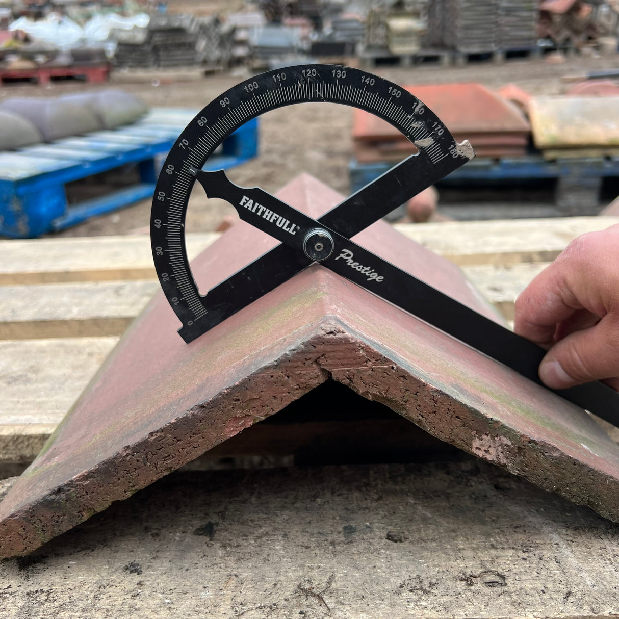 Reclaimed Red Triangle Roof Ridge Tile Cap End - 115 Degrees