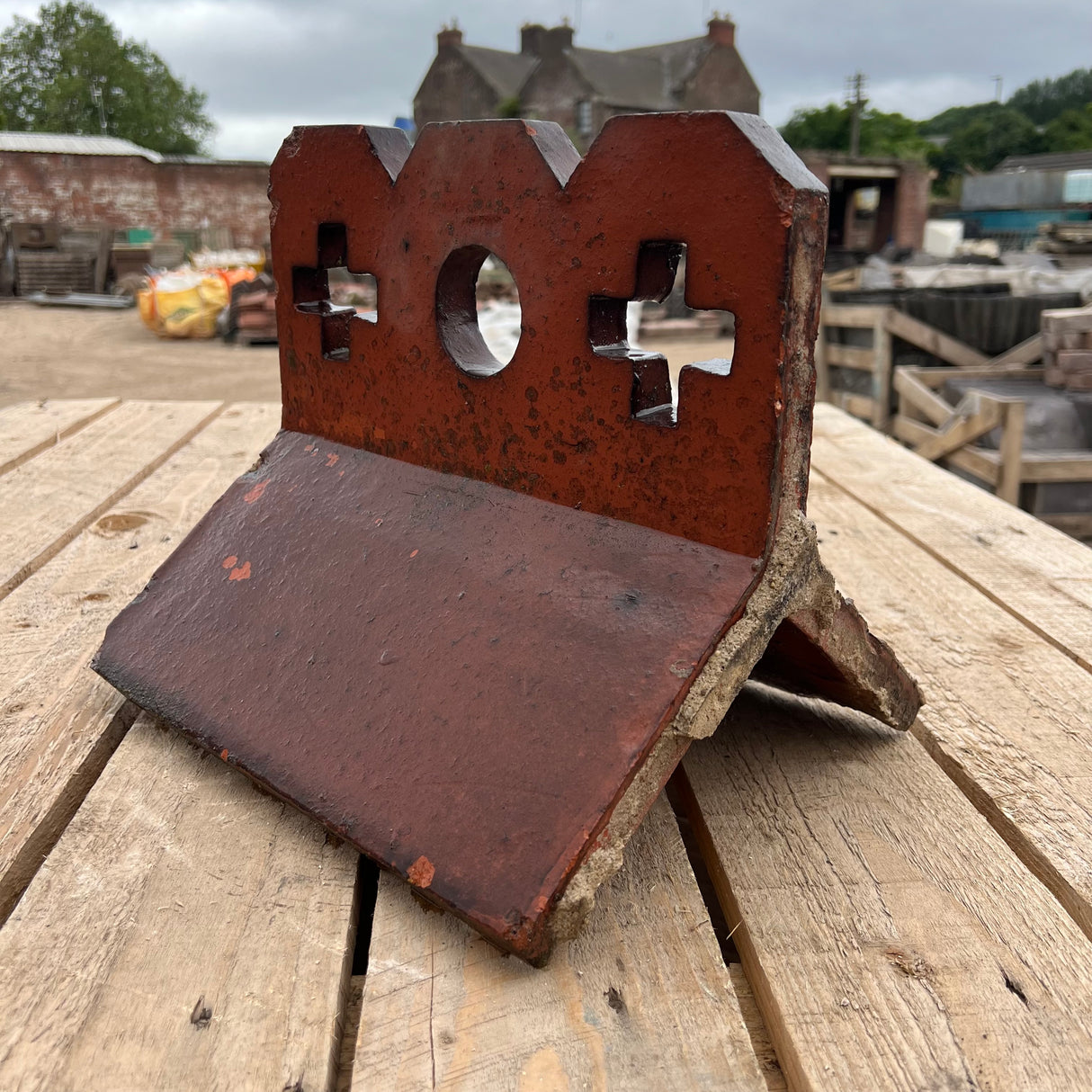 Reclaimed Terracotta Red 12" Crested Clay Roof Ridge Tile - 100 Degree