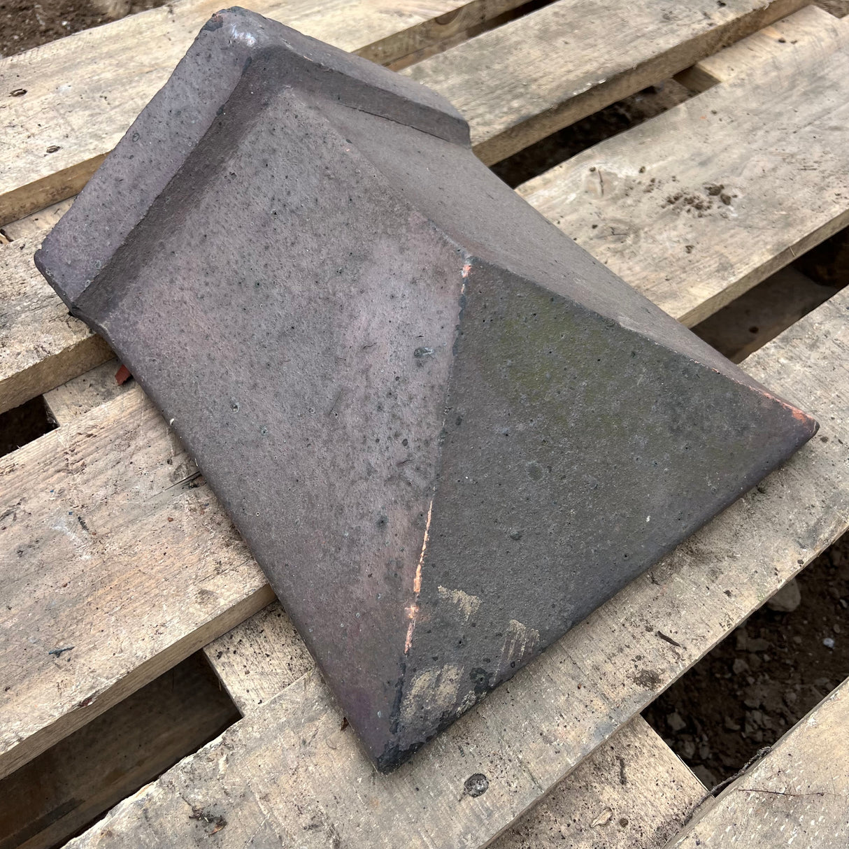 Reclaimed Staffordshire Blue Triangle Roof Ridge Tile Cap End - 105 Degree
