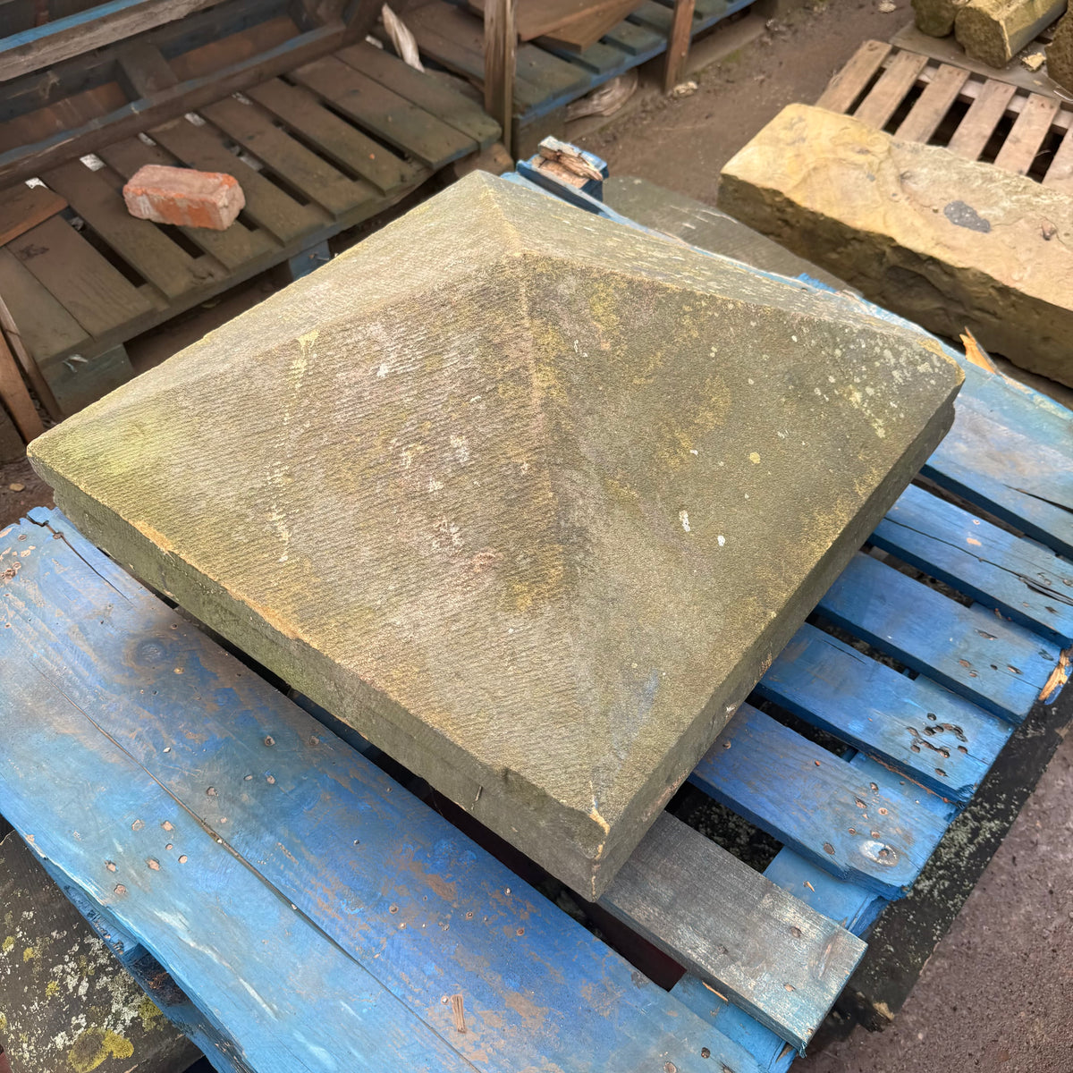 Reclaimed Stone Pillar Caps - Set of 2