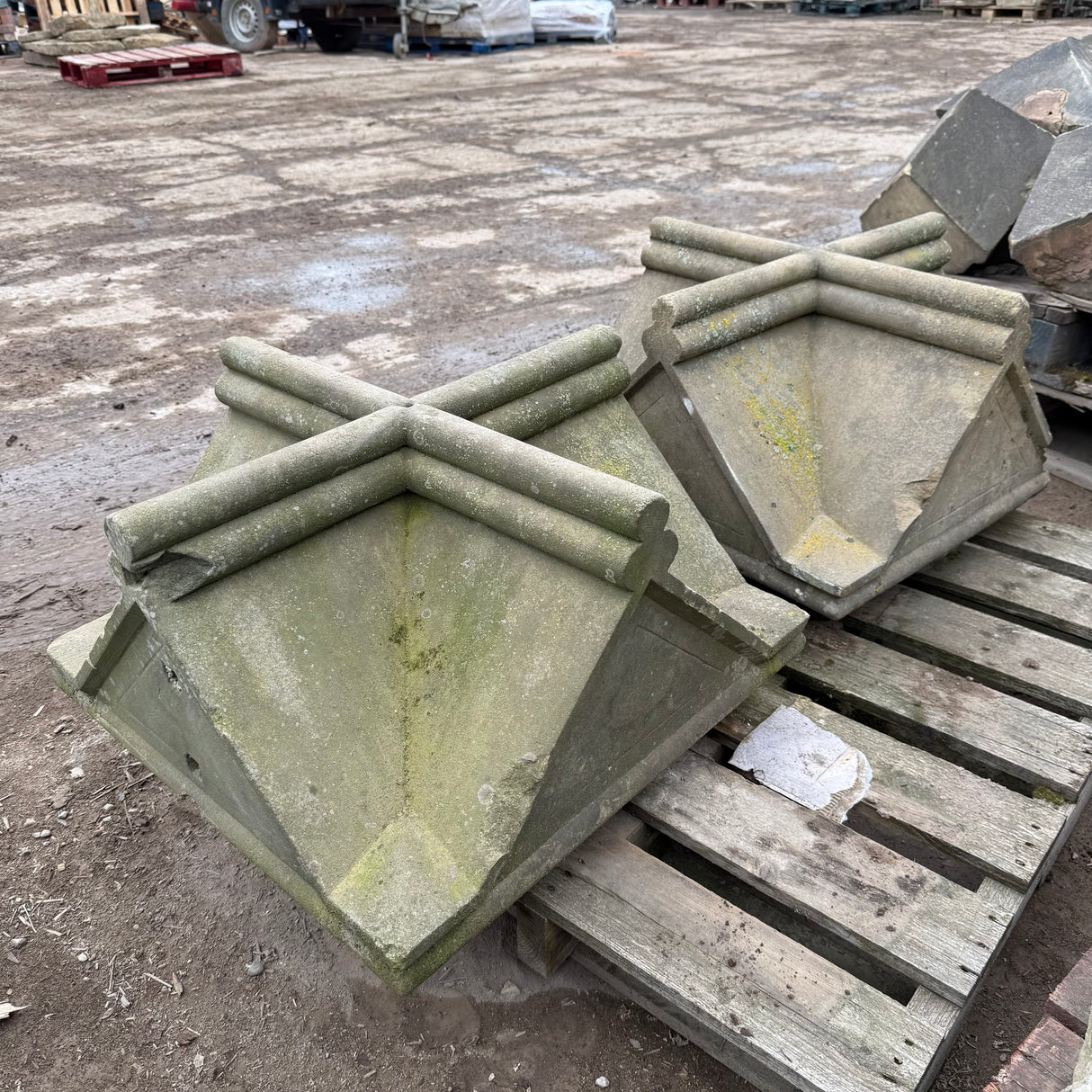 Reclaimed Stone Pillar Caps - Pair