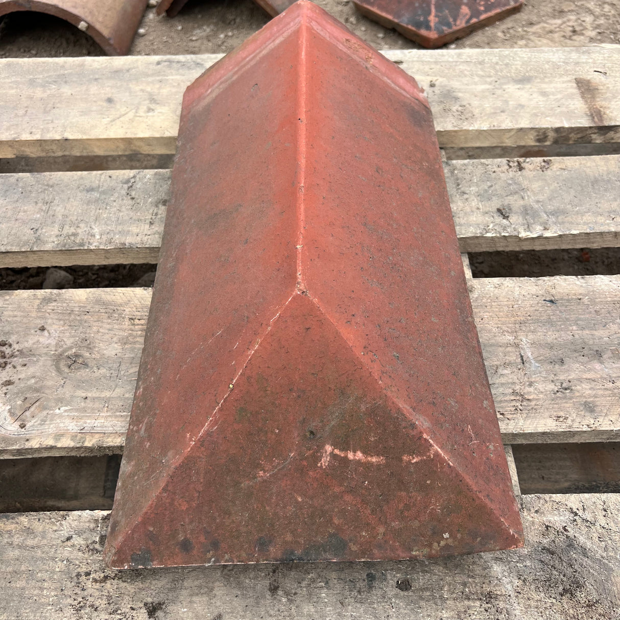 Reclaimed Red Triangle Roof Ridge Tile Cap End - 105 Degree
