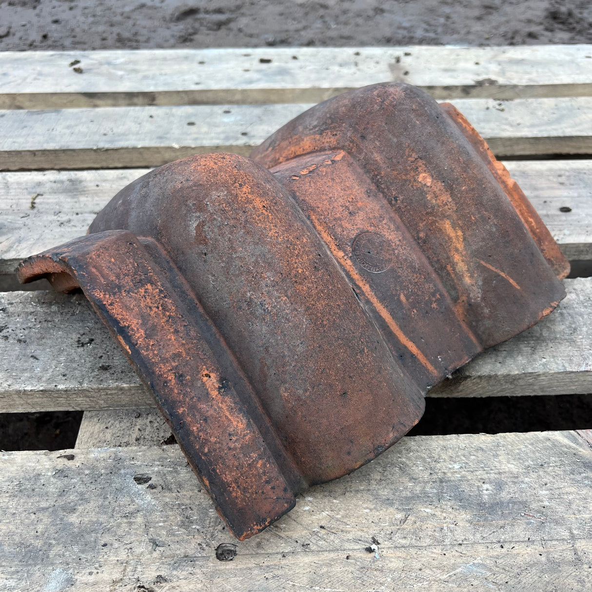 Reclaimed Orange Clay Roof Ridge Tiles - 110 Degree