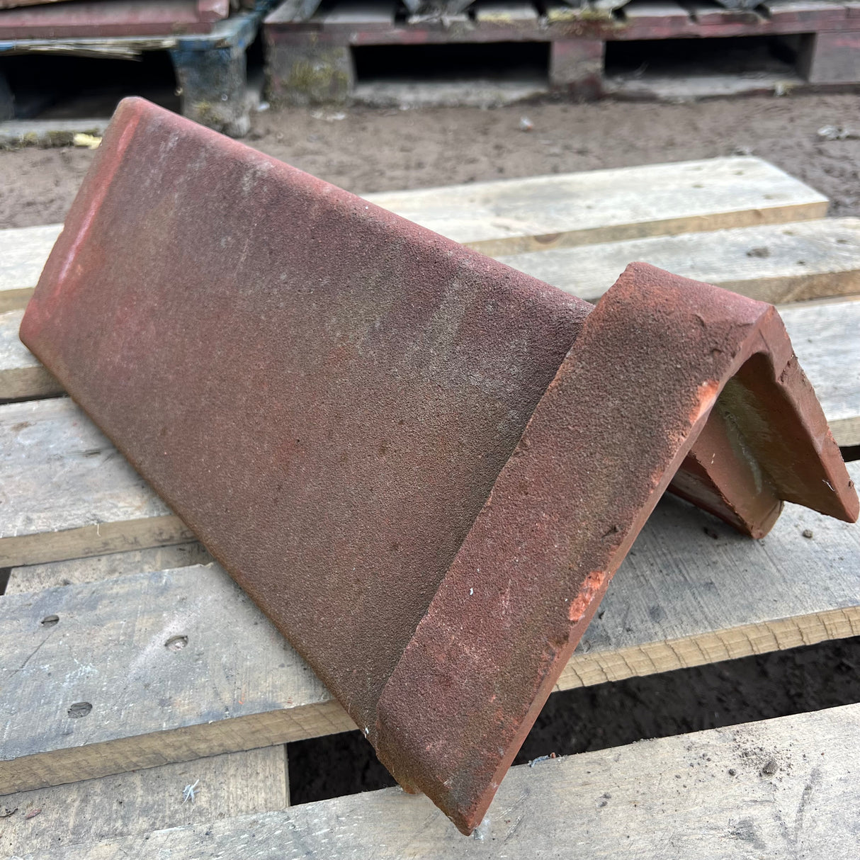 Reclaimed Terracotta Red Triangle Capped Roof Ridge Tile - 85 Degree
