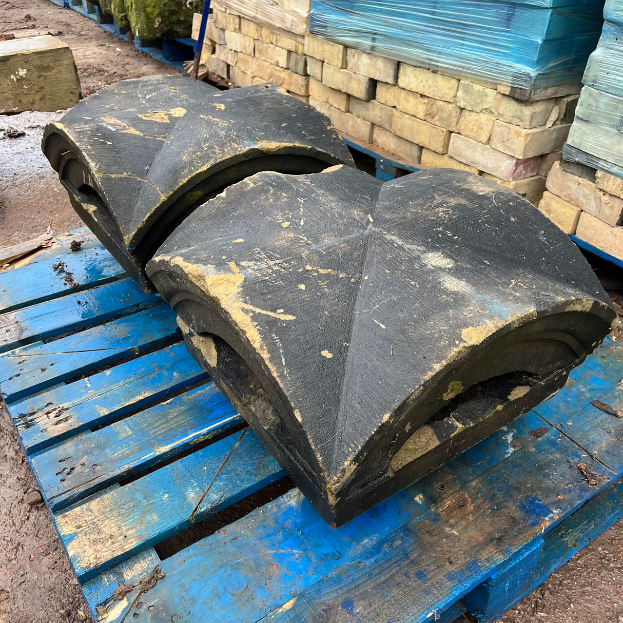 Reclaimed Stone Pier Cap Pair