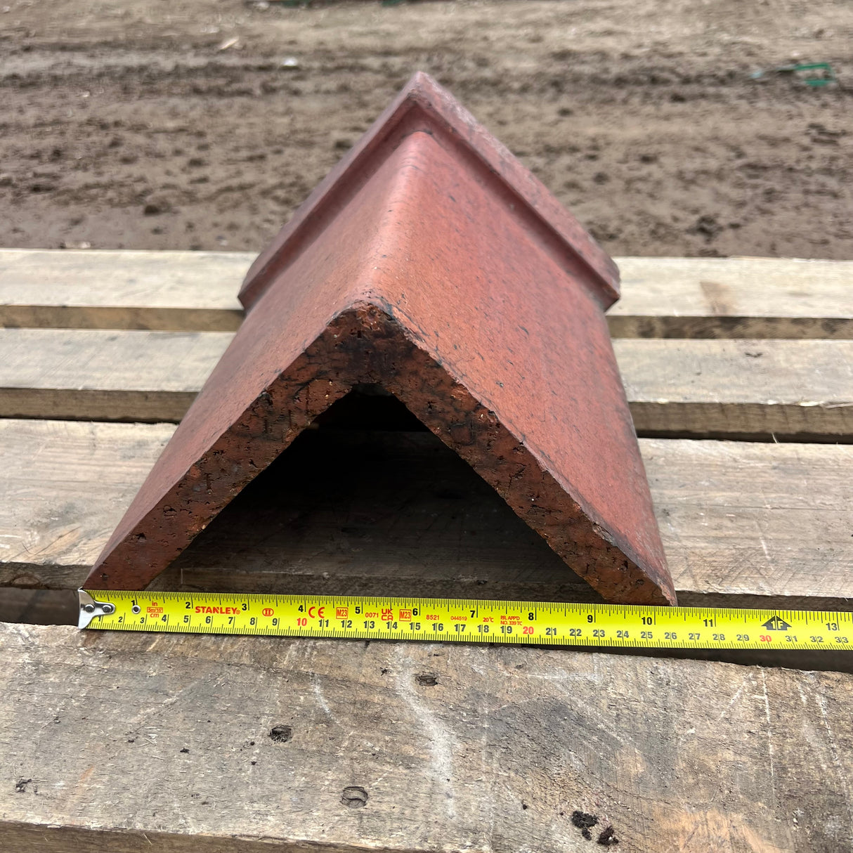 Reclaimed Red Clay Triangular Capped Roof Ridge Tile - 85 Degree