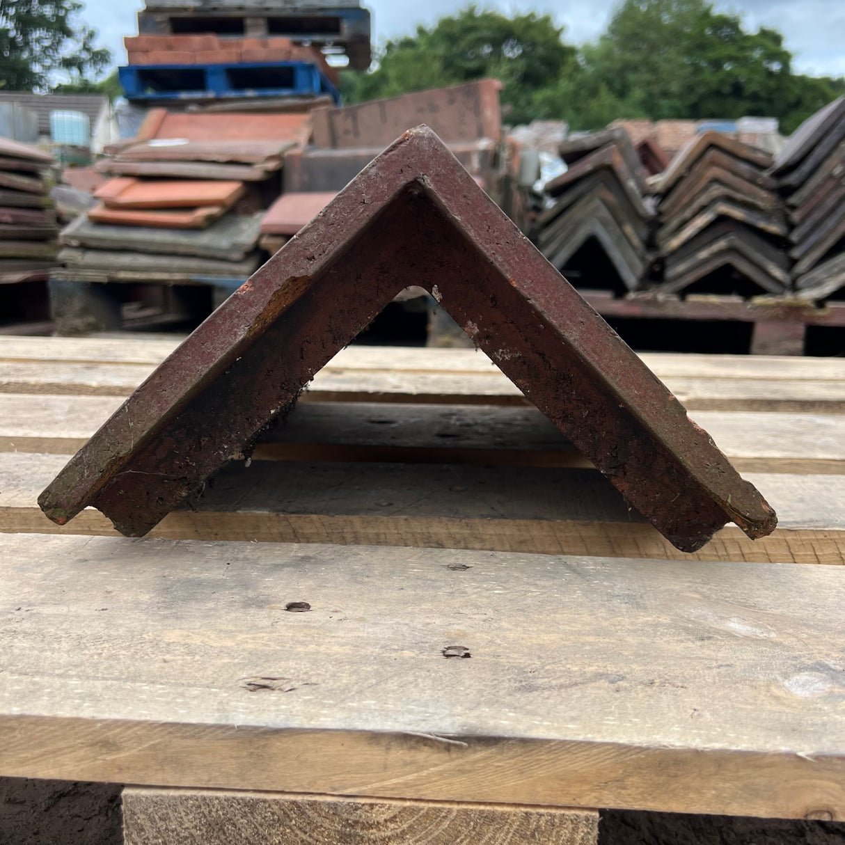 Reclaimed Red Clay Triangular Capped Roof Ridge Tile - 85 Degree