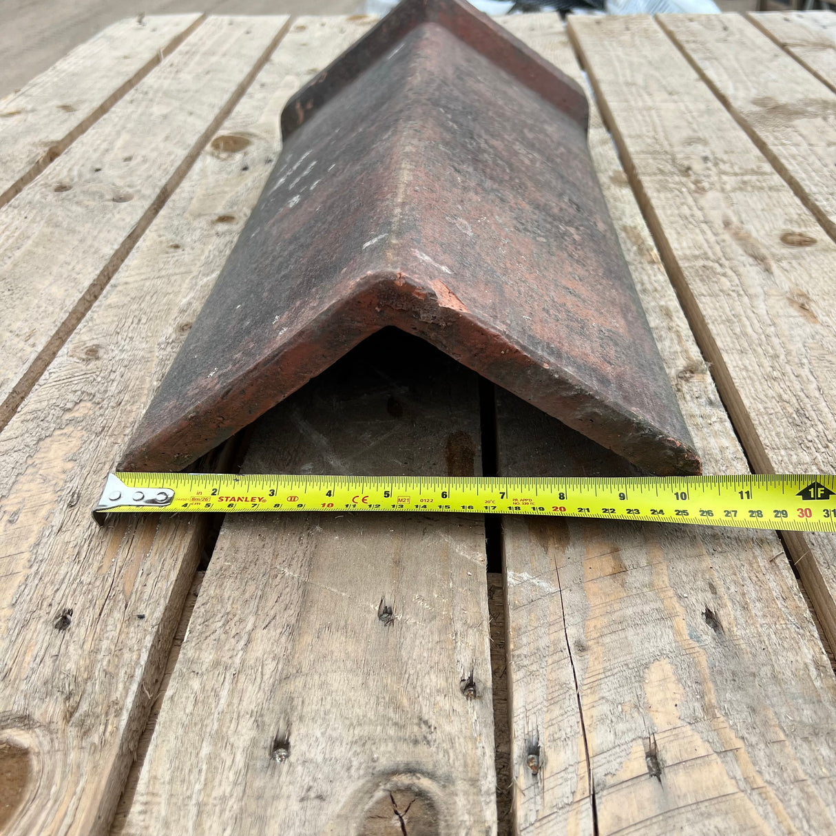 Reclaimed 18" Terracotta Red Triangle Capped Clay Roof Ridge Tile - 110 Degree