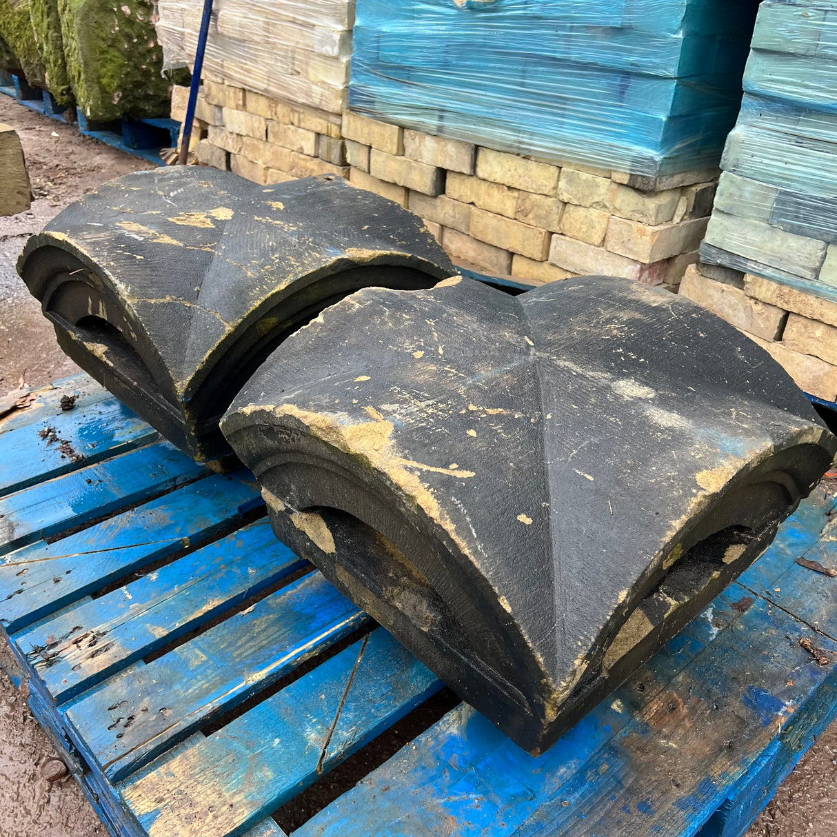 Reclaimed Stone Pier Cap Pair